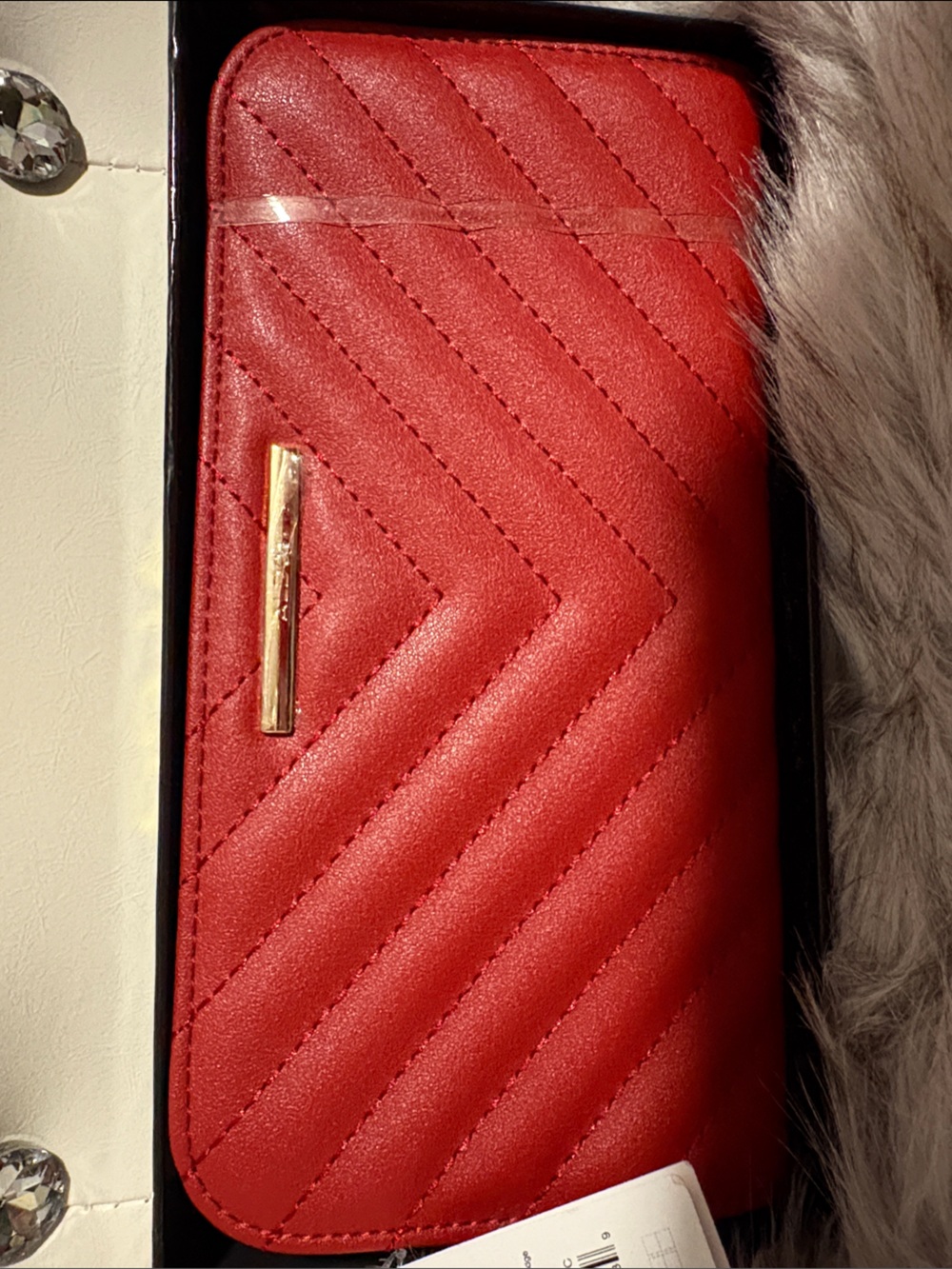 ALDO Red Quilted Wallet Clutch with Gold Accent